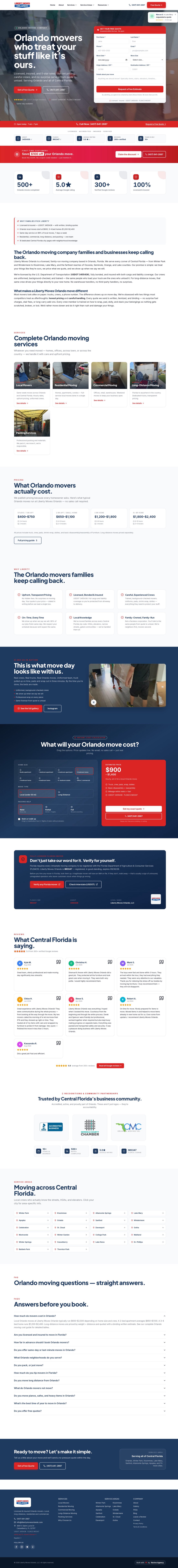 Liberty Moves Orlando website built by Revive Agency — moving company homepage with instant quote estimator and reviews