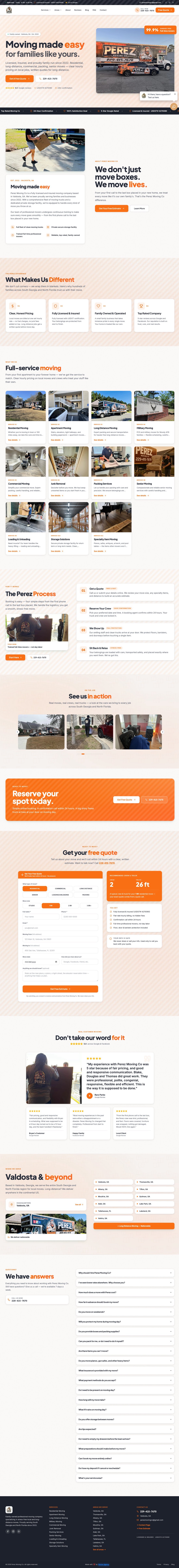 Perez Moving Co website built by Revive Agency — Valdosta moving company homepage with free quote funnel and testimonials