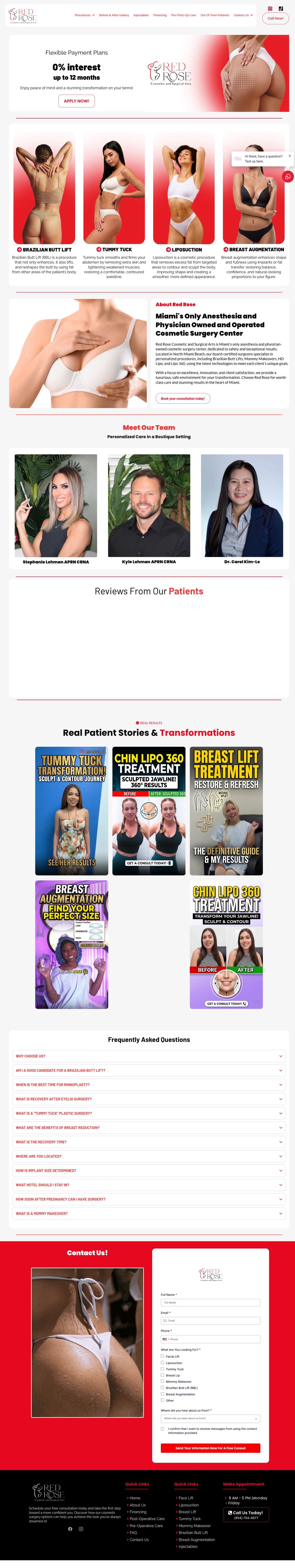 Red Rose Cosmetic & Surgical Arts website built by Revive Agency — Miami cosmetic surgery center with procedures, patient transformations and consultation booking