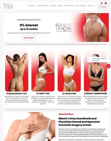 Red Rose Cosmetic & Surgical Arts website built by Revive Agency: Miami cosmetic surgery center with procedures, patient transformations and consultation booking
